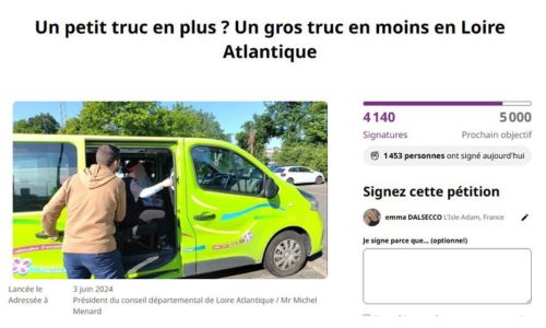 Capture de la pétition avec enfant embarquant dans une camionnette adaptée