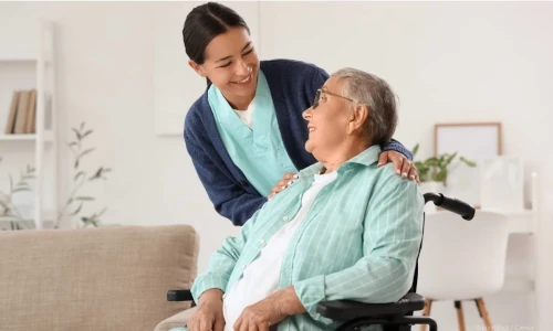 aide &agrave; domicile femme &acirc;g&eacute;e en fauteuil