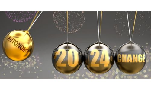 4 boules de Noël sur lesquelles il est écrit : autonomie, 2024, change