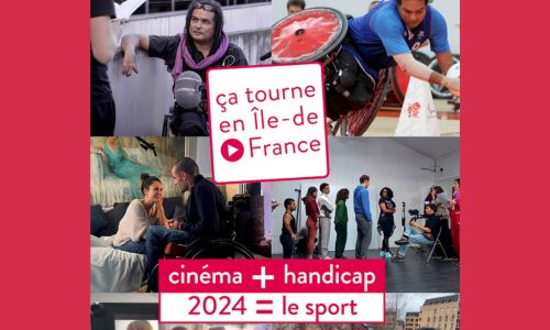 Affiche du concours Ça tourne en Ile-de-France avec des photos de tournages.