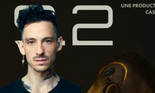 Affiche du spectacle + visage de Cai Glover