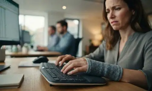 personne au travail, avec une g&ecirc;ne au poignet