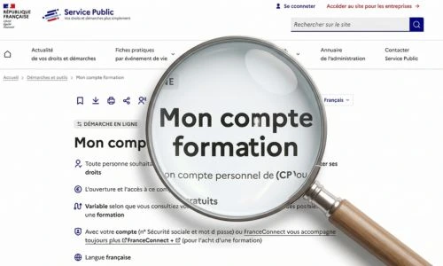 Site de Mon compte formation avec une loupe