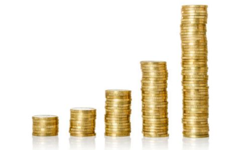 5 piles de pièces de plus en plus hautes.