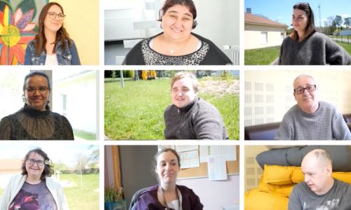 9 portraits de personnes souriantes ayant témoigné dans C’est quoi être amoureux