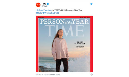 Illustration article Greta Thunberg, personnalité de l'année 2019 selon le Time