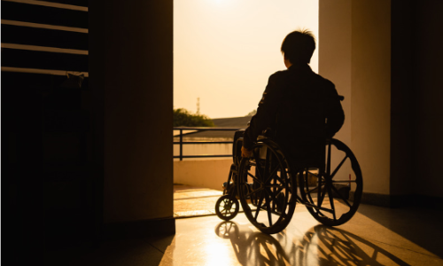 un jeune homme avec un fauteuil roulant