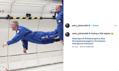 John McFall en apesanteur lors d'un test dans une navette spatiale.