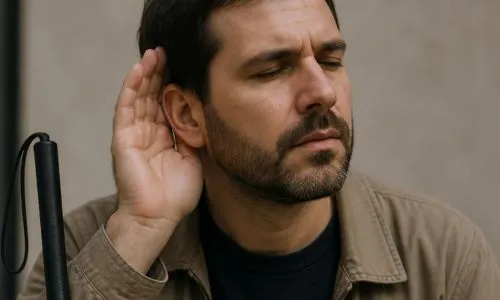 Personne aveugle qui tend l&rsquo;oreille