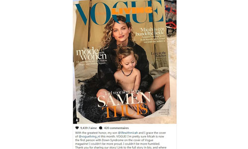 Illustration article Une mannequin en une de Vogue avec son fils trisomique