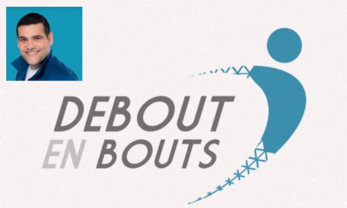 Logo de l’asso (une silhouette bleue debout) et portrait de Matthieu Lartot.