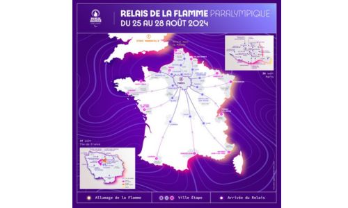 Carte de France avec le relais de la flamme paralympique de Paris 2024