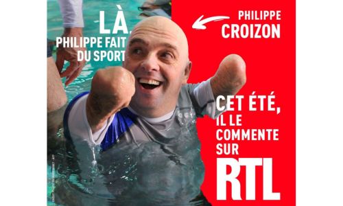 Affiche de RTL : «Là, Croizon fait du sport, cet été il le commente sur RTL»