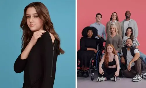 8 modèles en situation de handicap posent avec les vêtements adaptés.