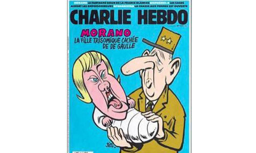 Illustration article Morano en bébé trisomique : Charlie Hebdo relaxé