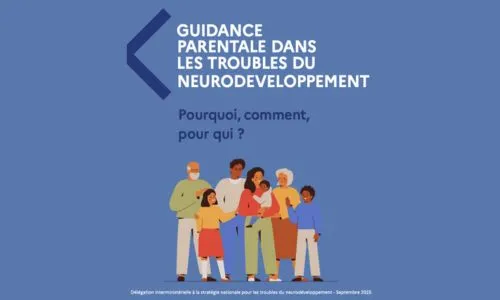 Couverture du guide: inscription «Guidance parentale dans les TND» sur fond bleu