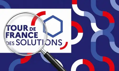 L&rsquo;affiche du Tour de France des solutions avec une loupe