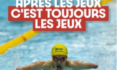 Para nageur en-dessous du slogan «Après les Jeux c’est toujours les Jeux».