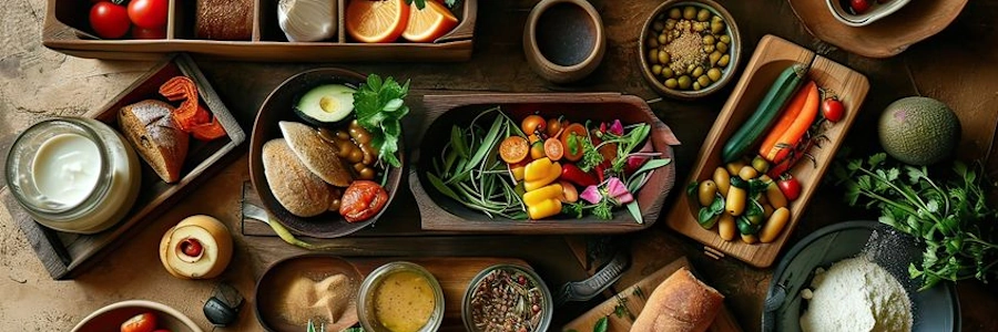 Table, vue du dessus, ace de nombreux aliments